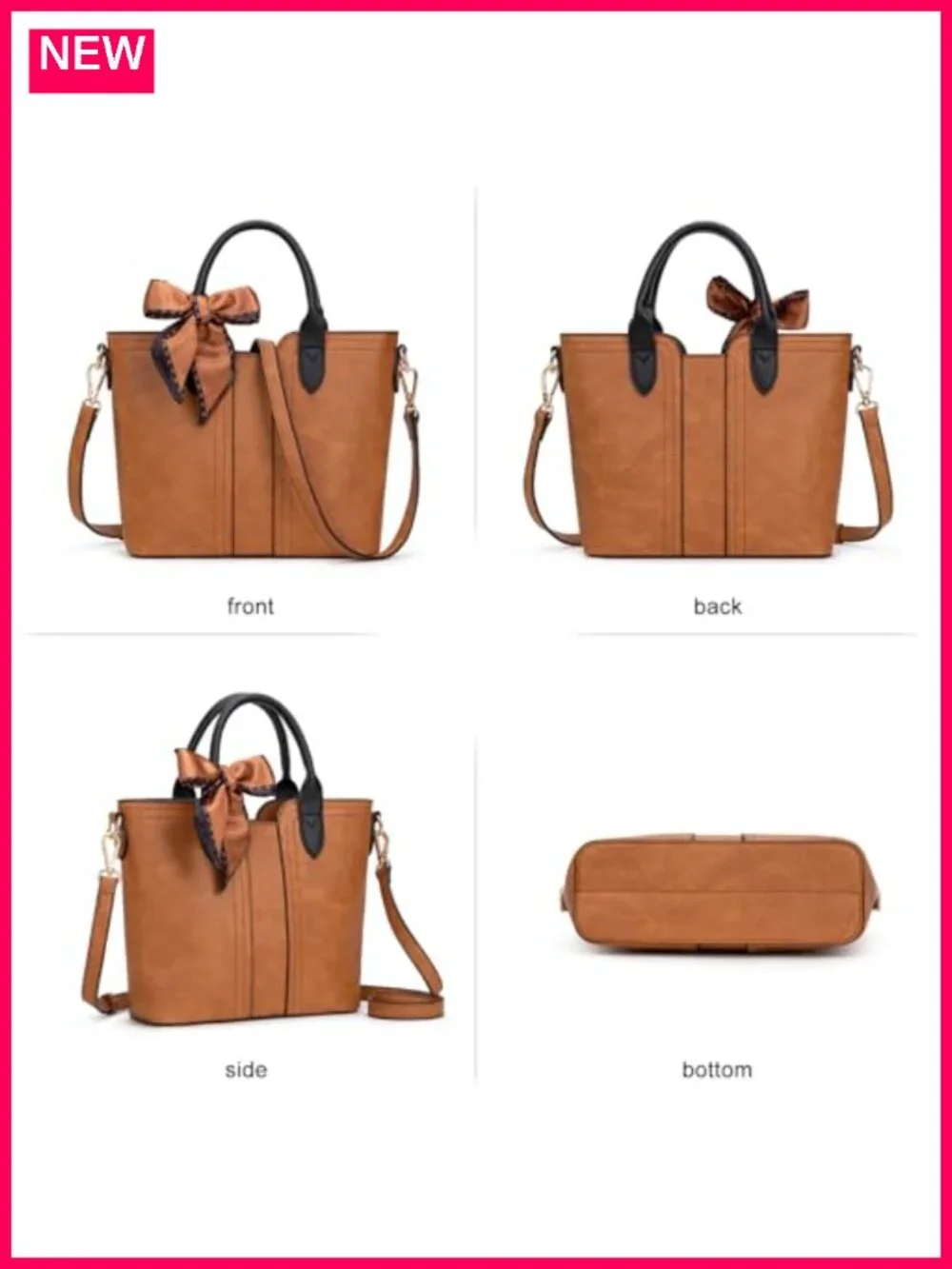 Vegan Leather Satchel Tote Crossbody Purse Detachable Strap